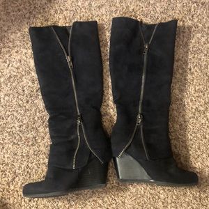 Rampage tall suede wedge boot with zipper